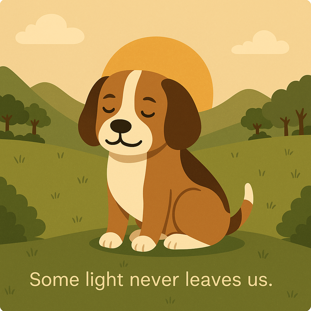 Bryan the beagle looking proud under a golden sky